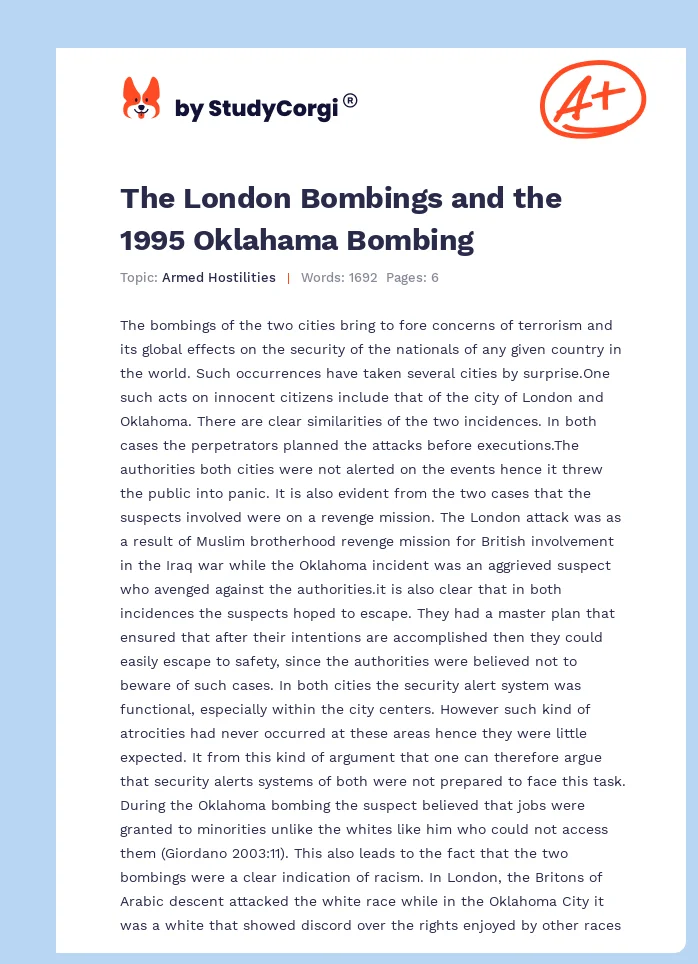The London Bombings and the 1995 Oklahama Bombing. Page 1