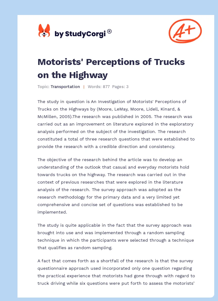 Motorists' Perceptions of Trucks on the Highway. Page 1