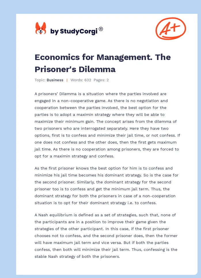 Economics for Management. The Prisoner's Dilemma. Page 1