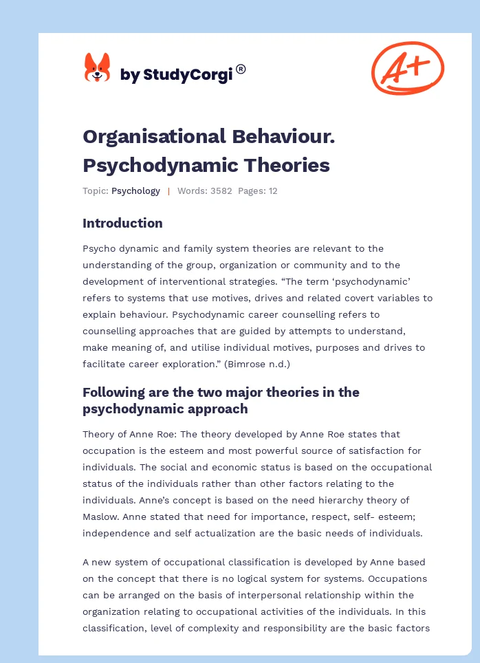 Organisational Behaviour. Psychodynamic Theories. Page 1
