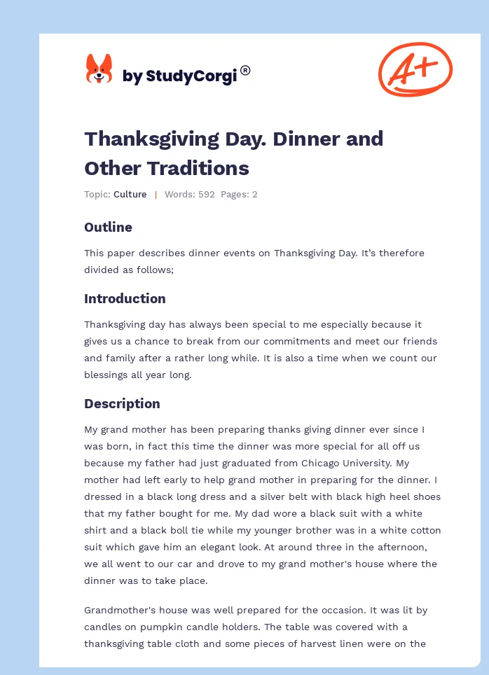 Thanksgiving Day. Dinner and Other Traditions. Page 1