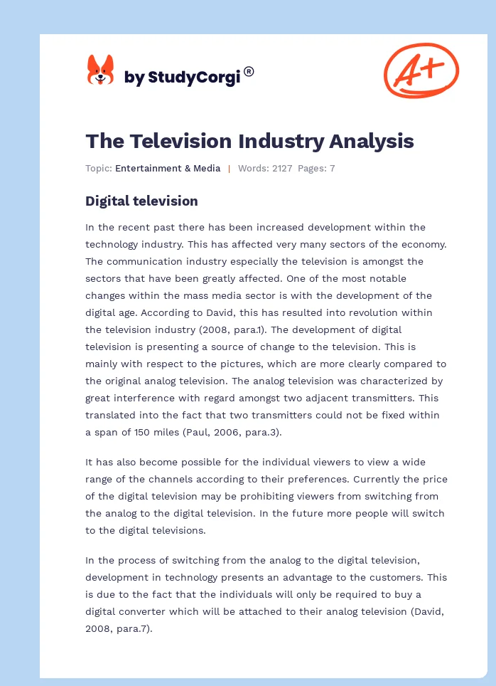 The Television Industry Analysis. Page 1