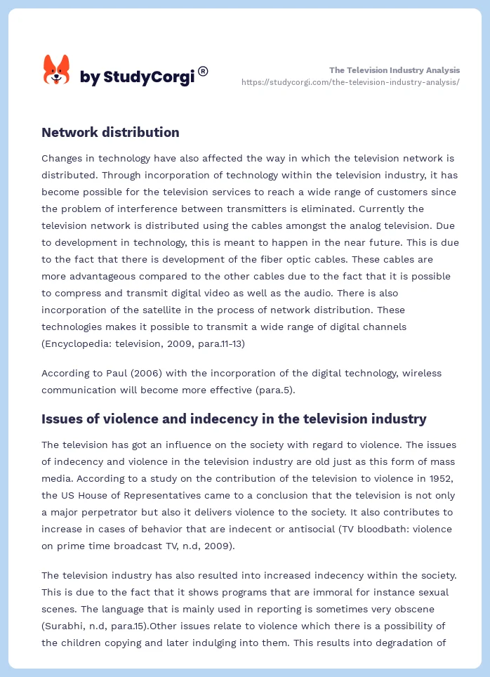 The Television Industry Analysis. Page 2