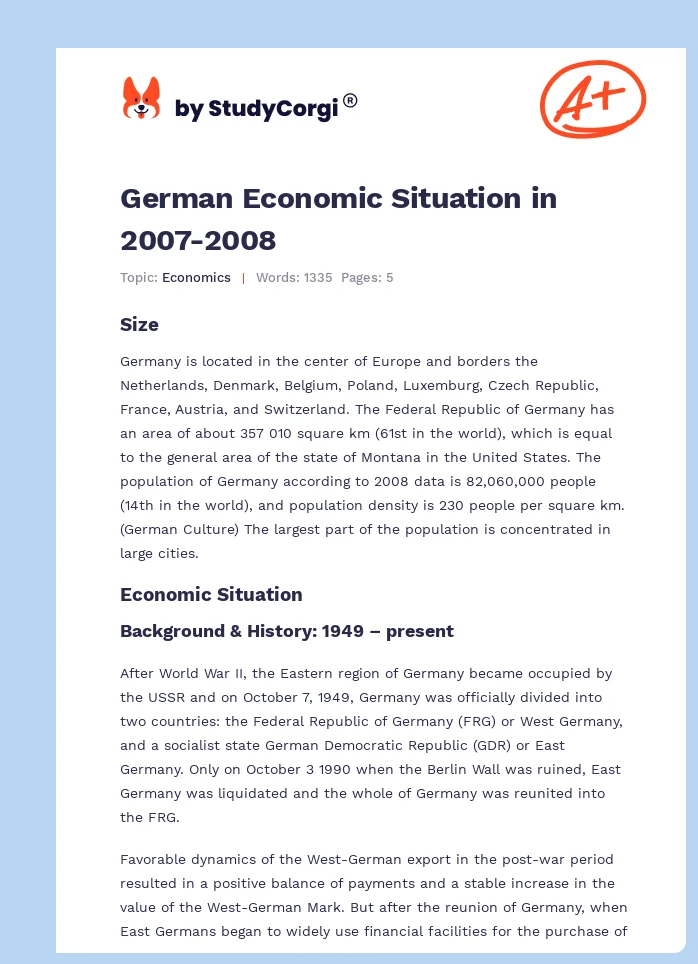German Economic Situation in 2007-2008. Page 1