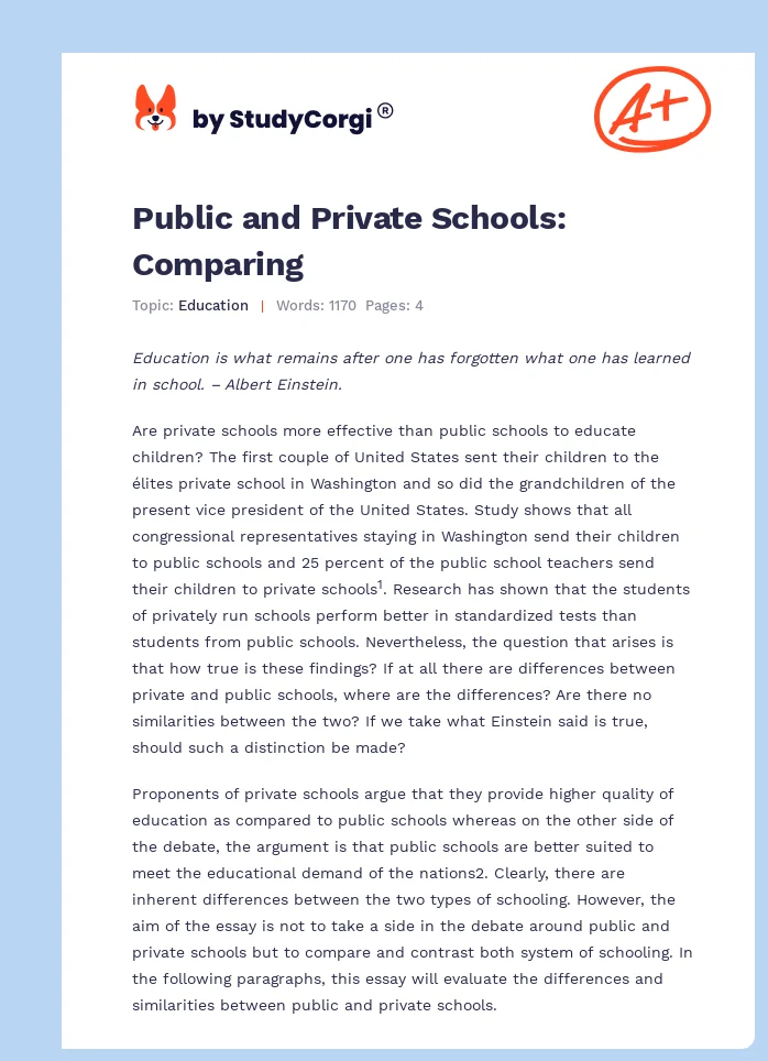 comparison essay public and private schools