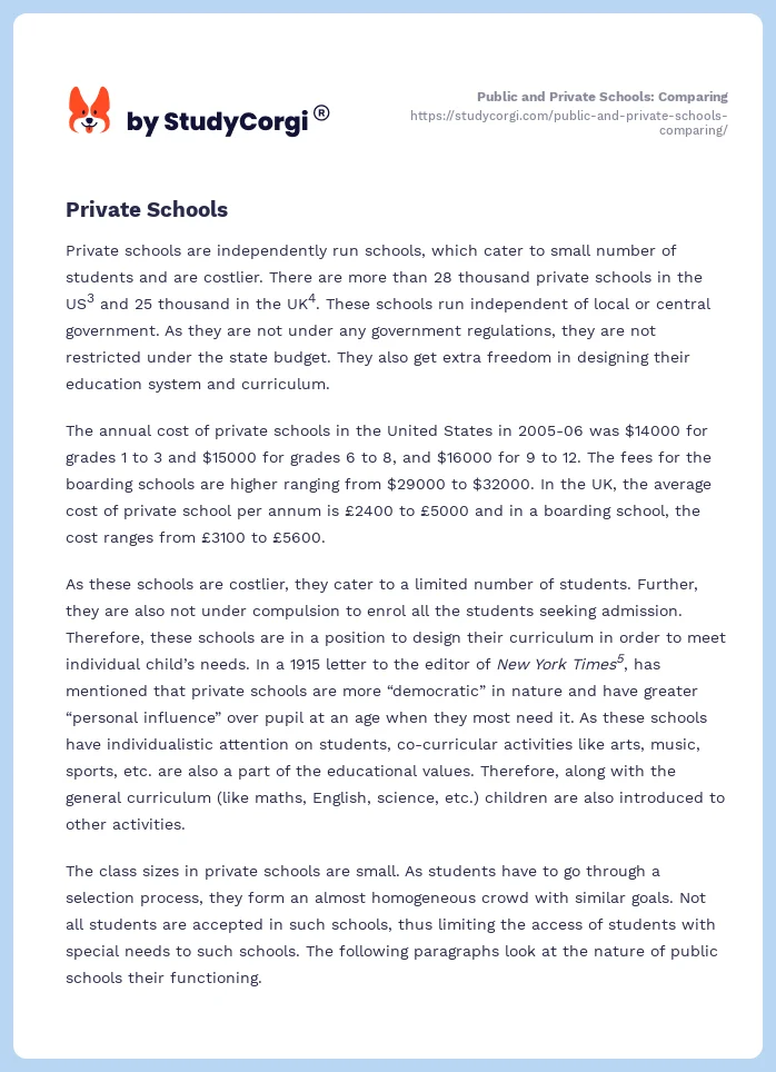 essay about private and public schools