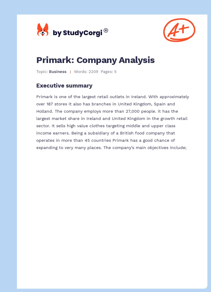 Primark: Company Analysis. Page 1