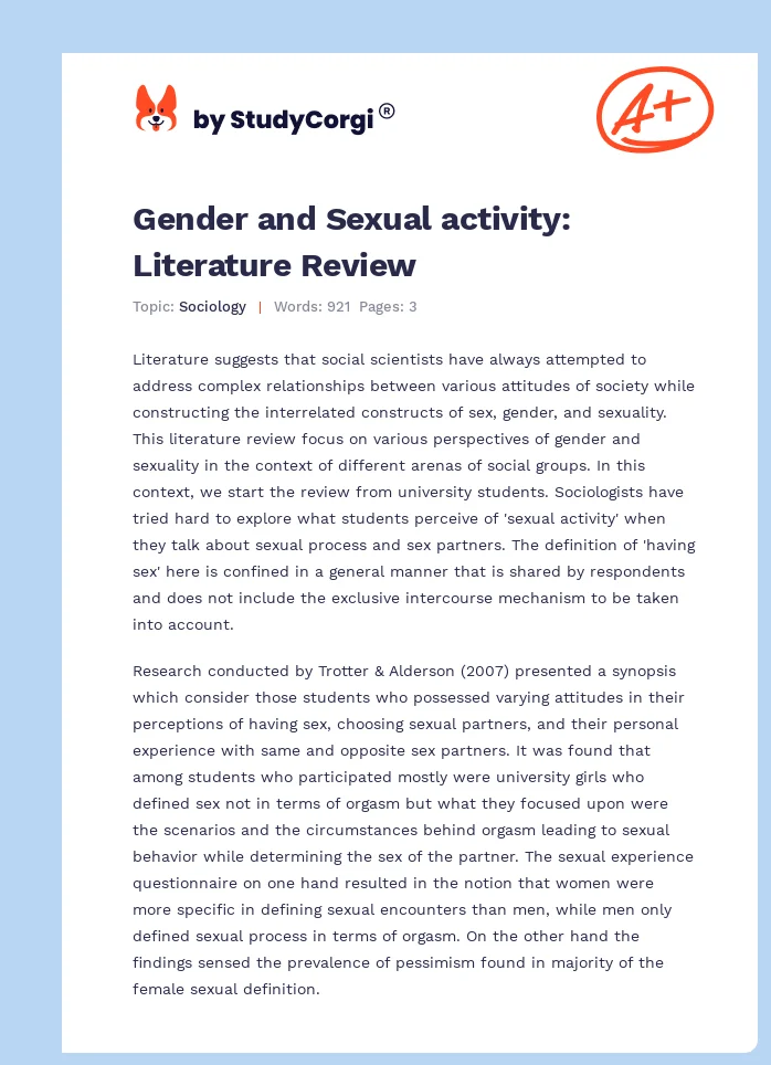 Gender and Sexual activity: Literature Review. Page 1