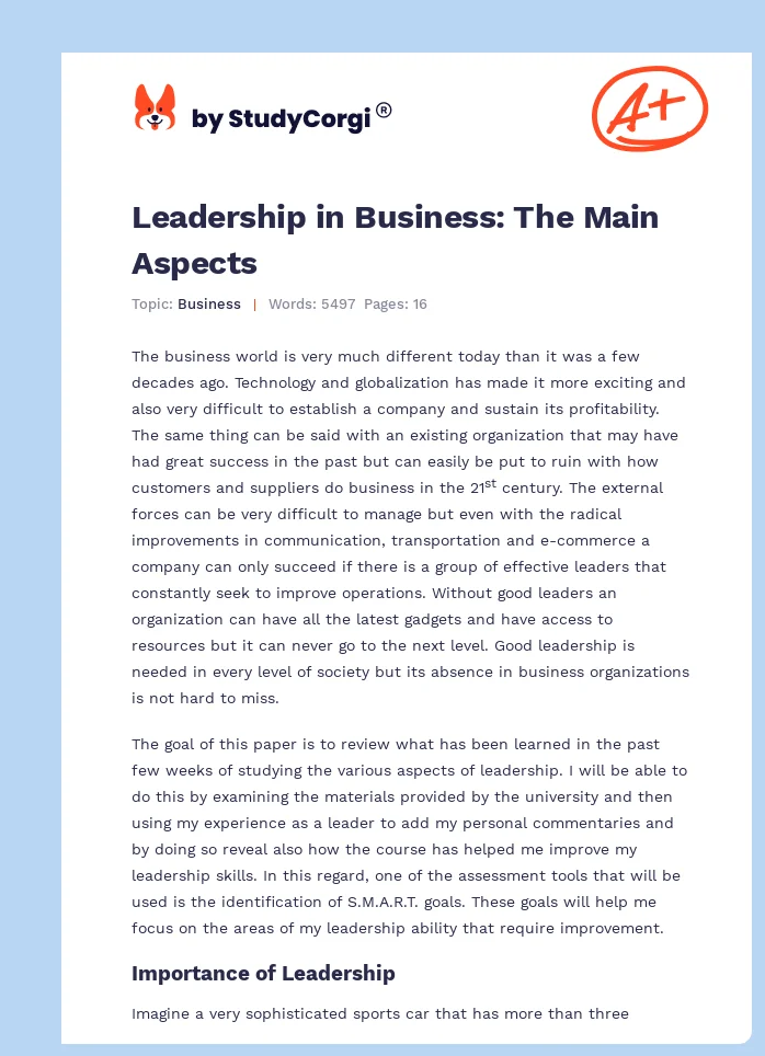 Leadership in Business: The Main Aspects. Page 1