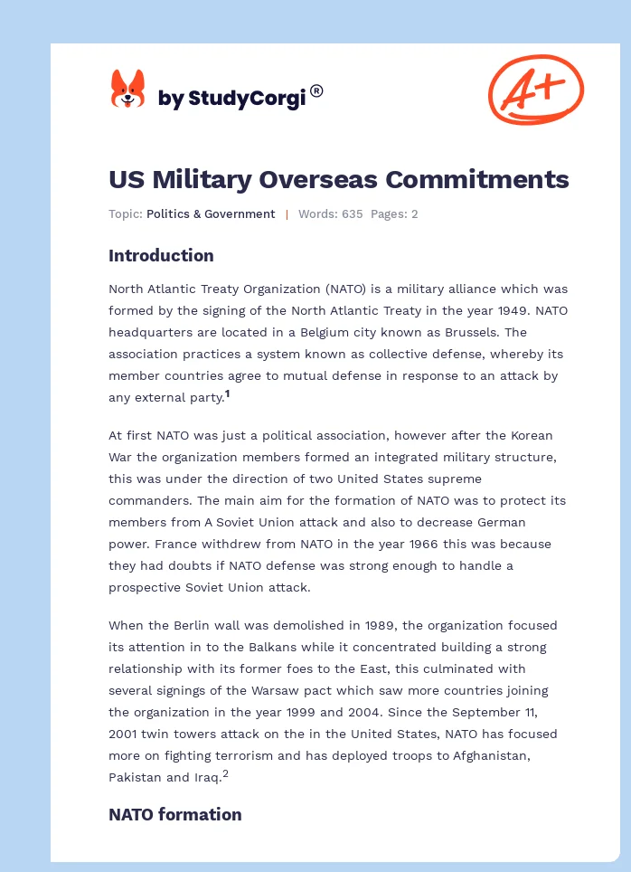 US Military Overseas Commitments. Page 1