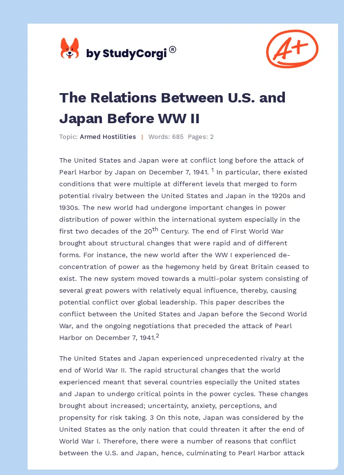The Relations Between U.S. and Japan Before WW II. Page 1