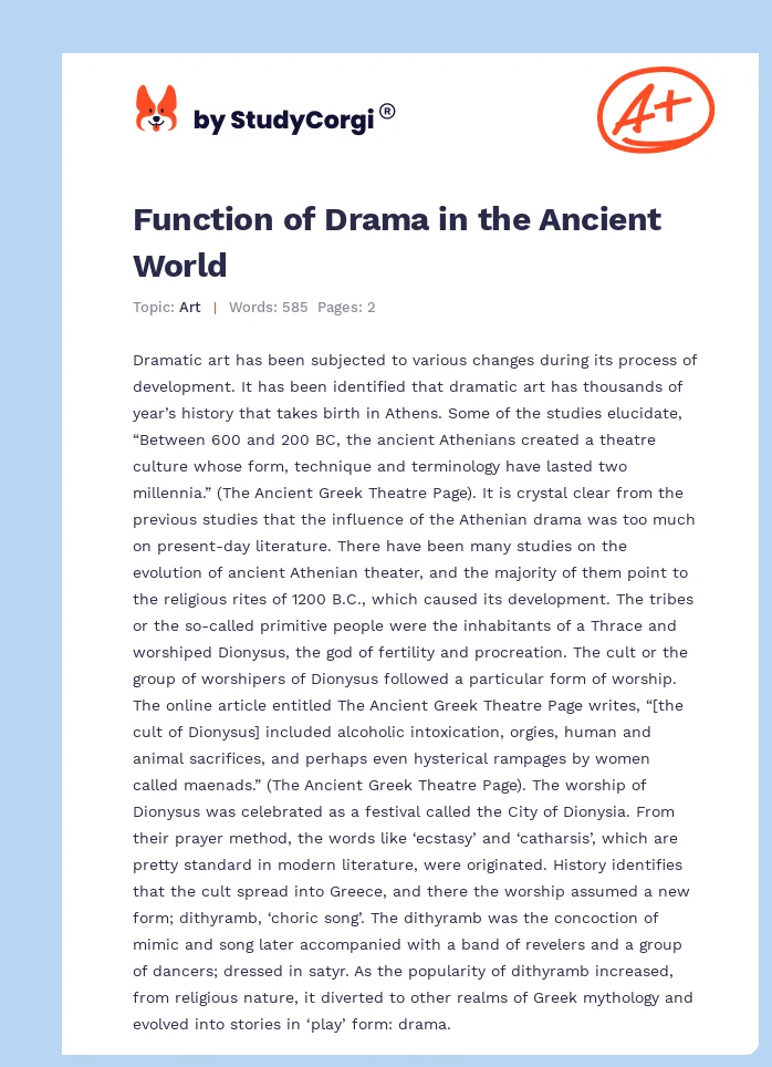 Function of Drama in the Ancient World. Page 1
