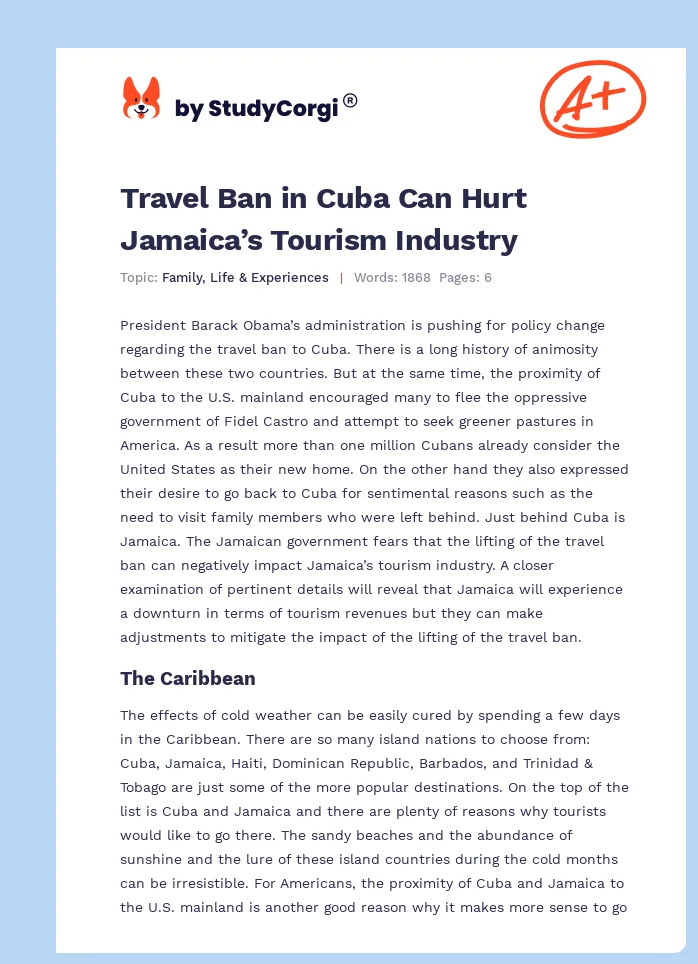 Travel Ban in Cuba Can Hurt Jamaica’s Tourism Industry. Page 1