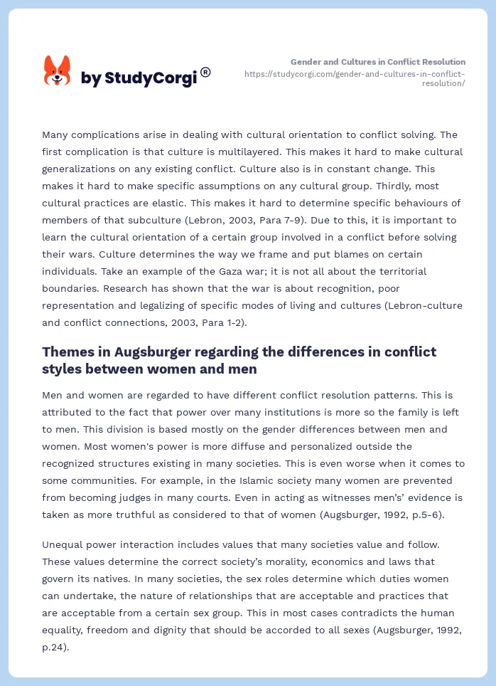 Gender and Cultures in Conflict Resolution. Page 2