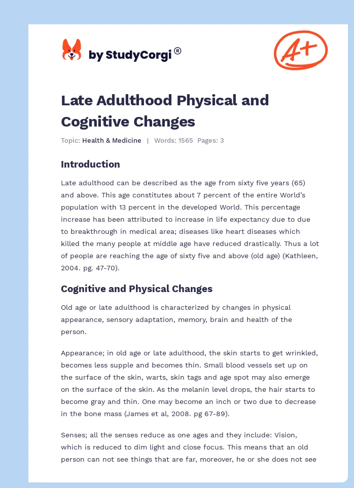 Late Adulthood Physical and Cognitive Changes. Page 1