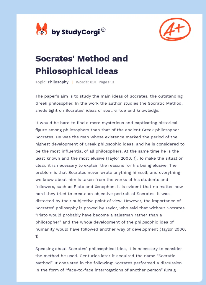 Socrates' Method and Philosophical Ideas. Page 1