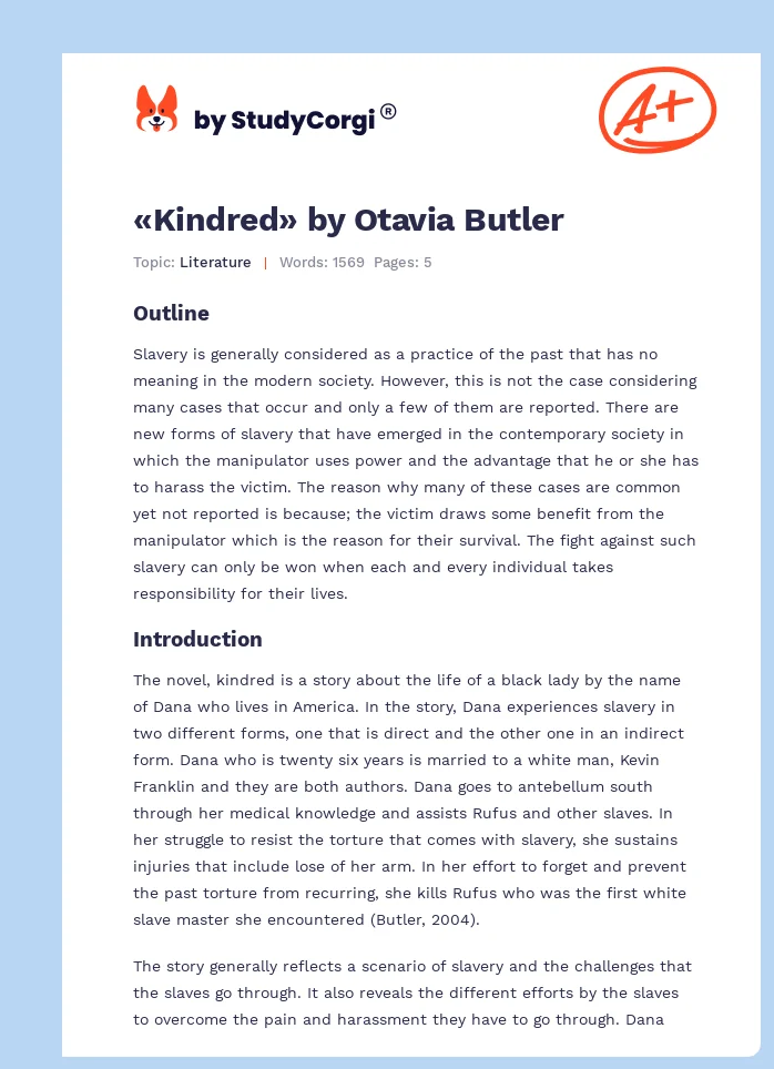 «Kindred» by Otavia Butler. Page 1