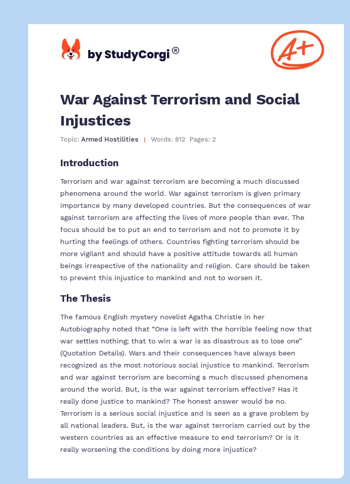 War Against Terrorism and Social Injustices. Page 1