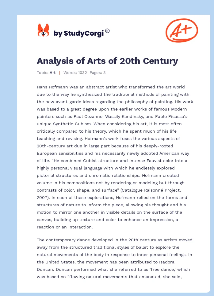 Analysis of Arts of 20th Century. Page 1