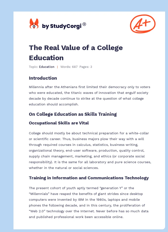 The Real Value of a College Education. Page 1