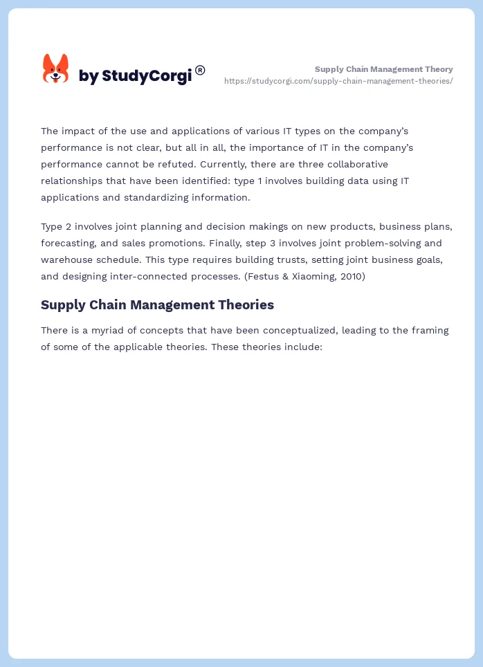 Supply Chain Management Theories Essay Example