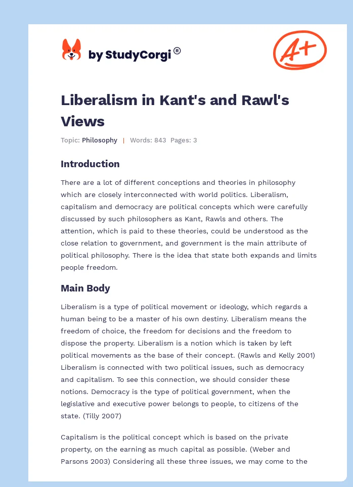 Liberalism in Kant's and Rawl's Views. Page 1