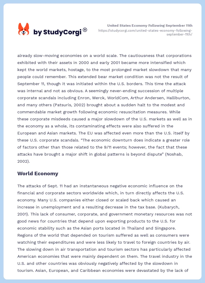 United States Economy Following September 11th. Page 2