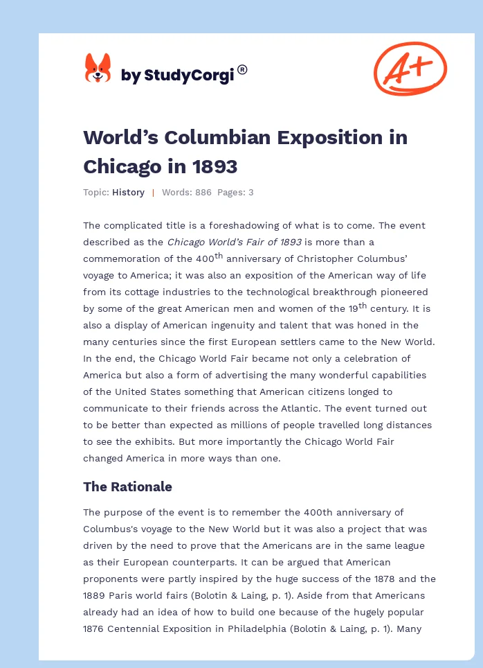 World’s Columbian Exposition in Chicago in 1893. Page 1