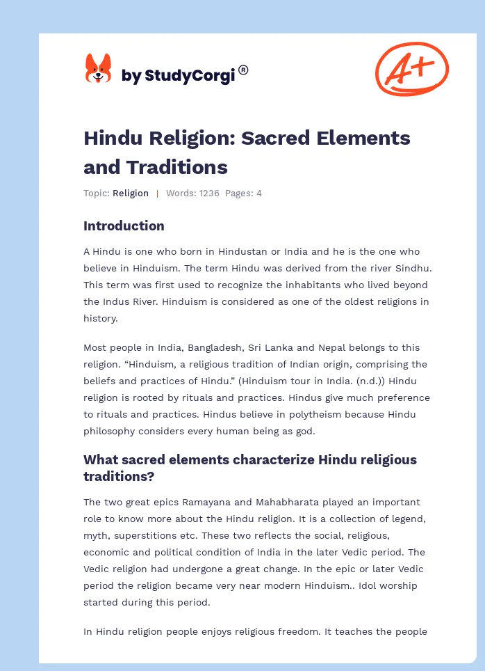 Hindu Religion: Sacred Elements and Traditions. Page 1