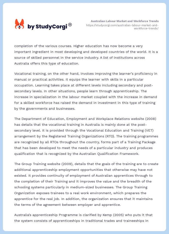 Australian Labour Market and Workforce Trends. Page 2