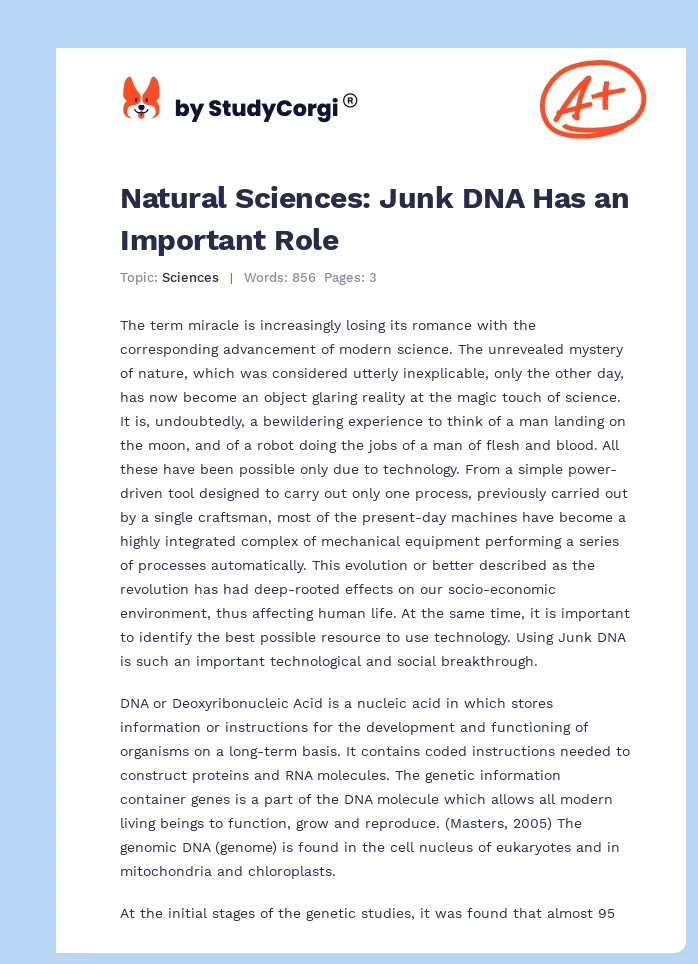 Natural Sciences: Junk DNA Has an Important Role. Page 1