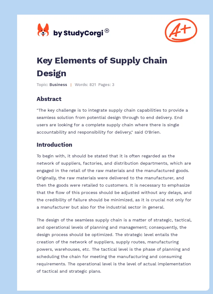 Key Elements of Supply Chain Design. Page 1