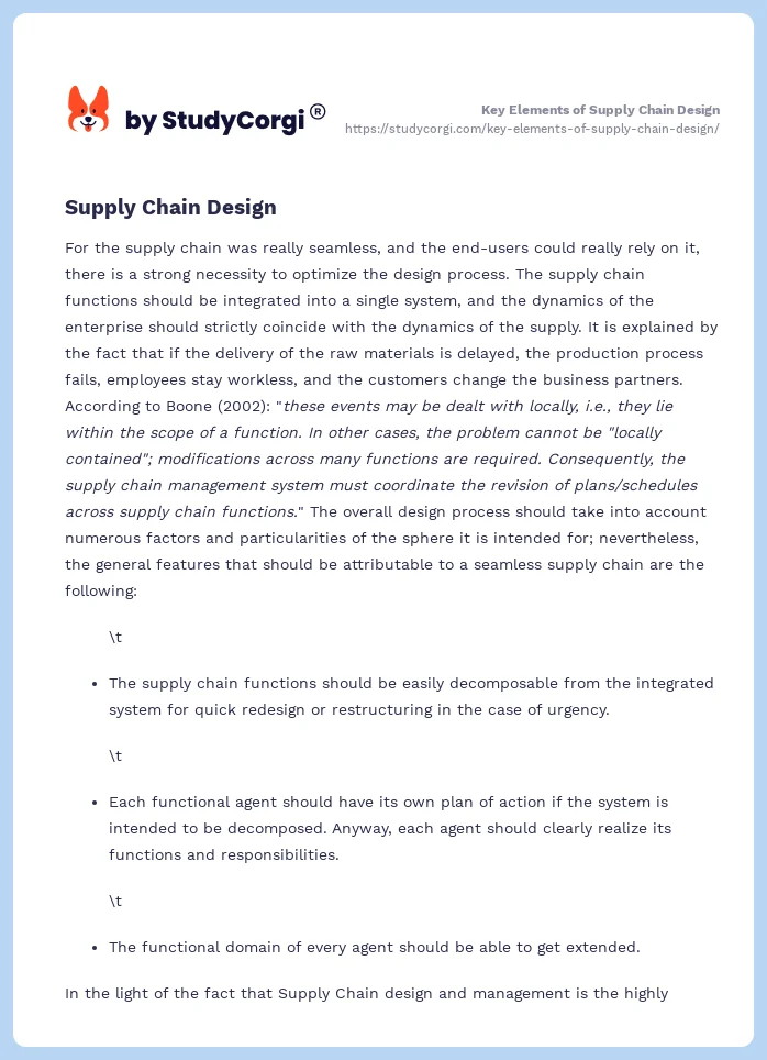 Key Elements of Supply Chain Design. Page 2