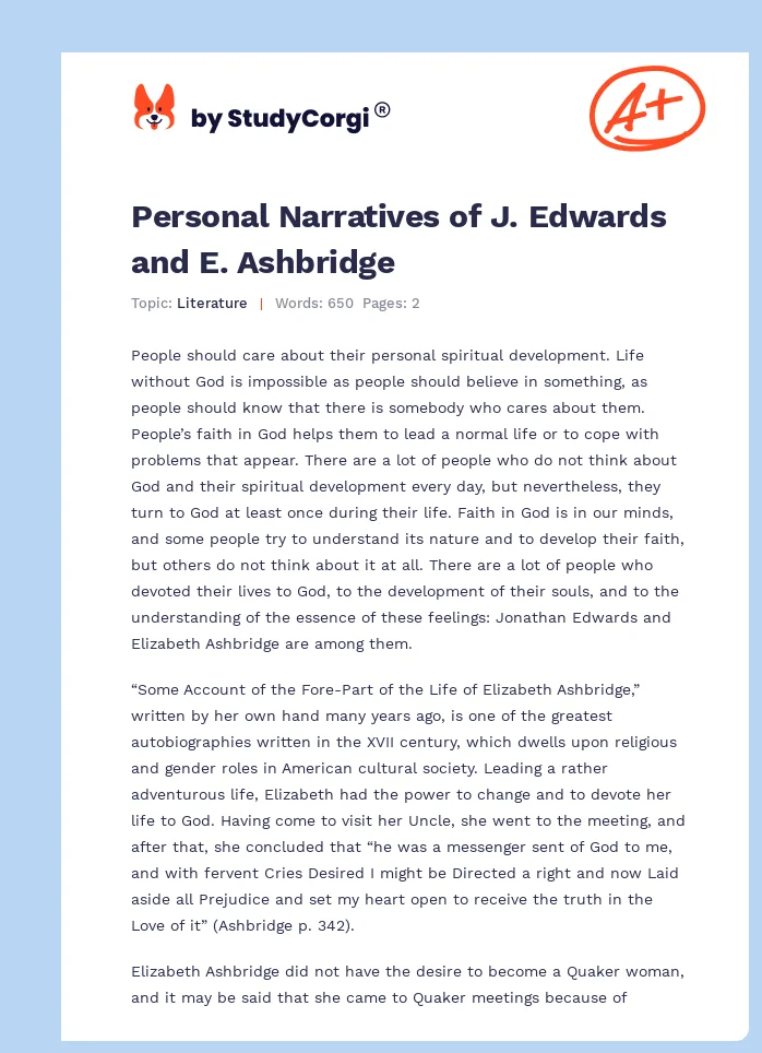 Personal Narratives of J. Edwards and E. Ashbridge. Page 1
