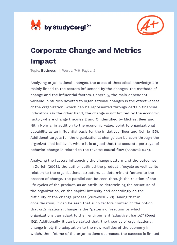 Corporate Change and Metrics Impact. Page 1