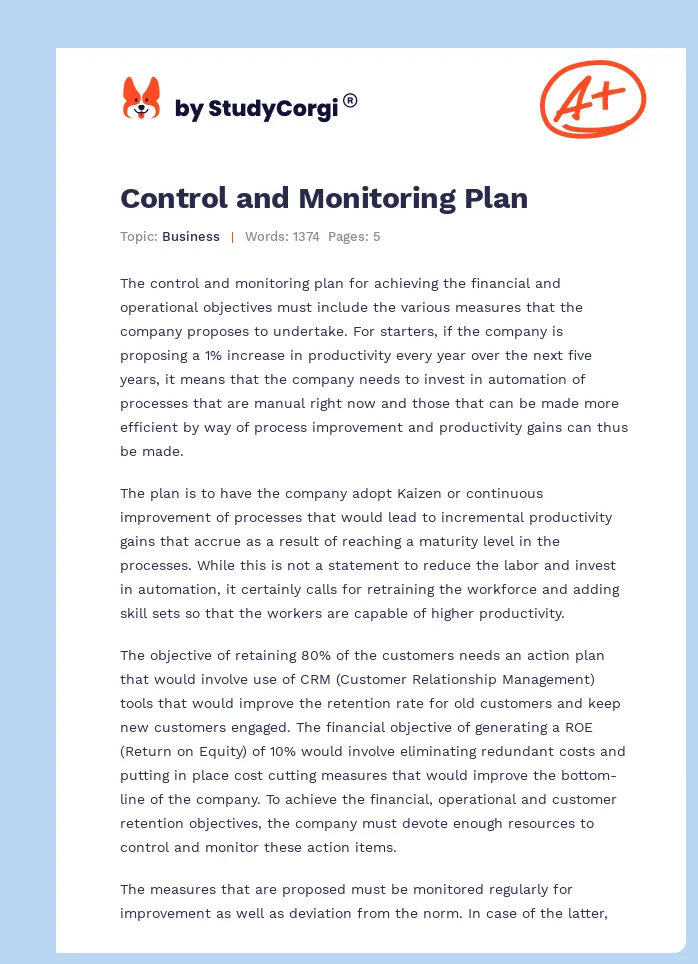 Control and Monitoring Plan. Page 1