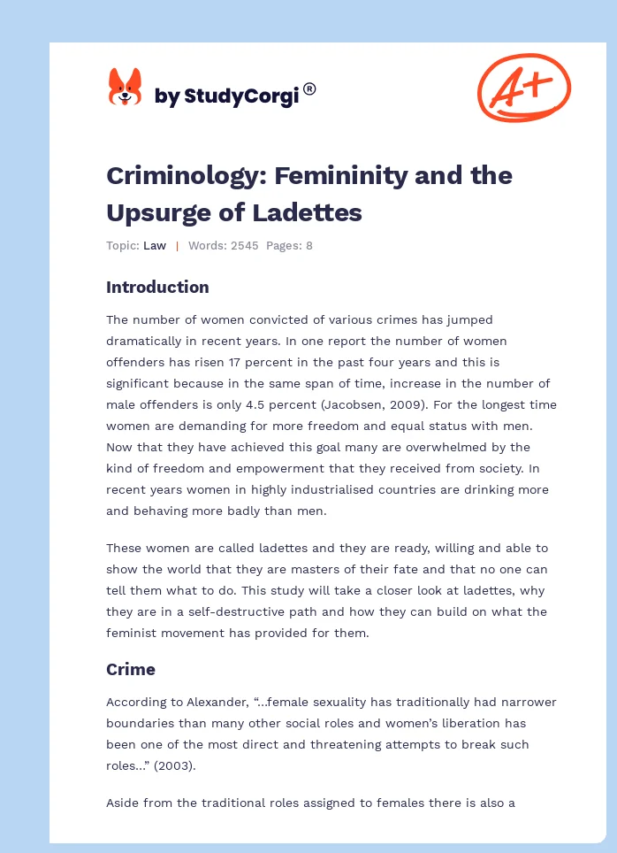 Criminology: Femininity and the Upsurge of Ladettes. Page 1