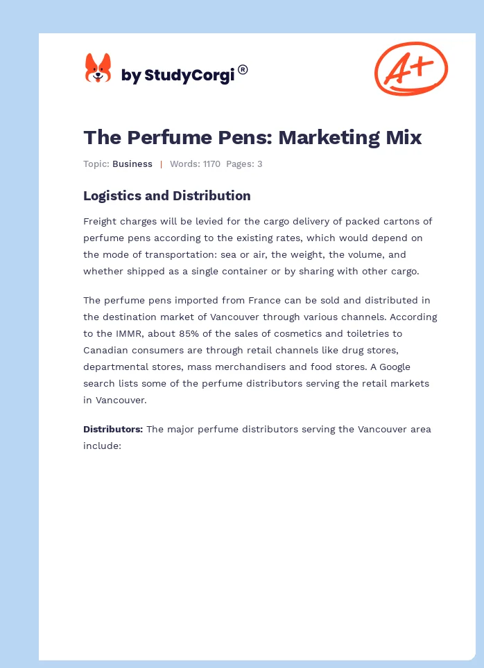 The Perfume Pens: Marketing Mix. Page 1