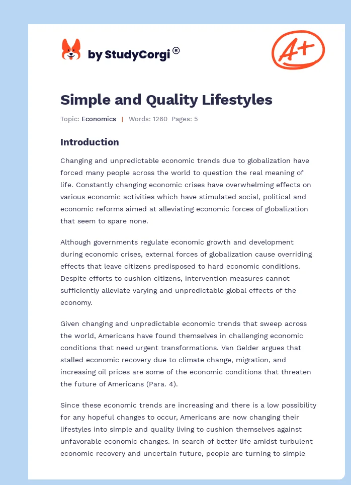 Simple and Quality Lifestyles. Page 1