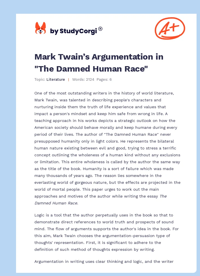 Mark Twain’s Argumentation in "The Damned Human Race". Page 1