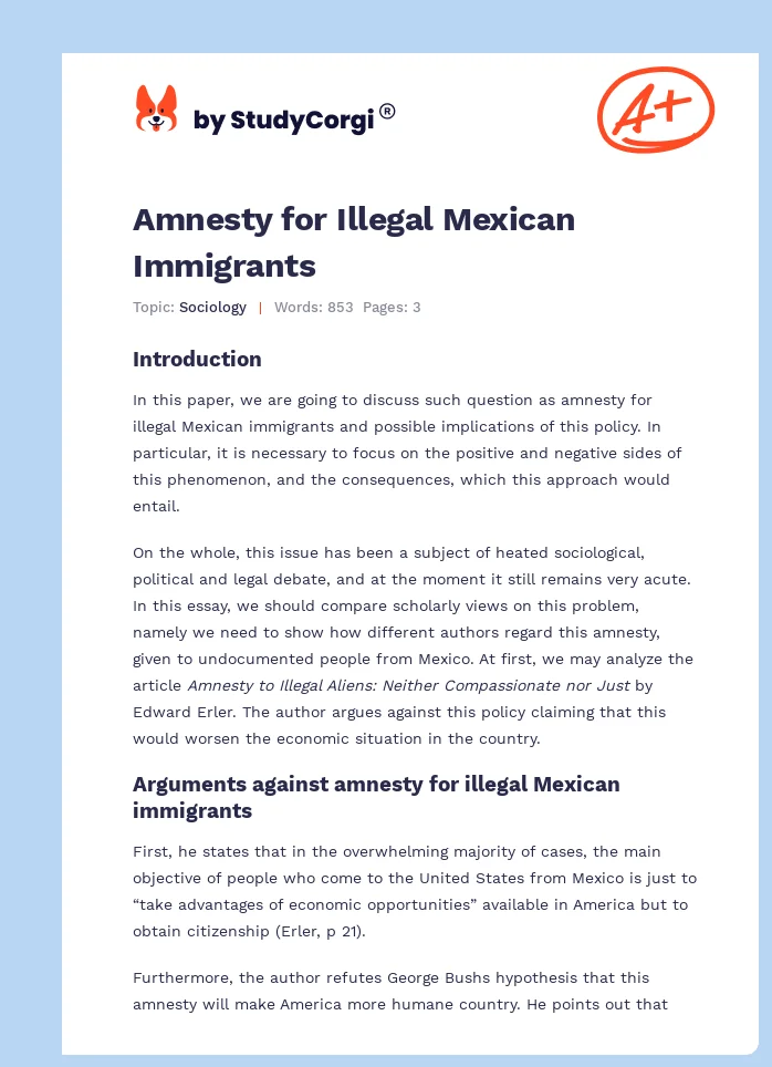 Amnesty for Illegal Mexican Immigrants. Page 1