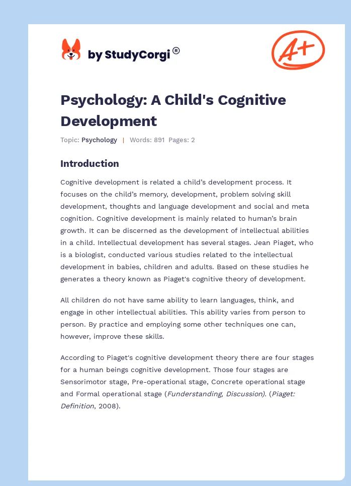 Psychology: A Child's Cognitive Development. Page 1
