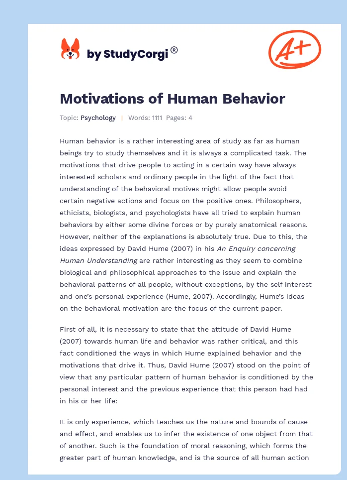 Motivations of Human Behavior. Page 1