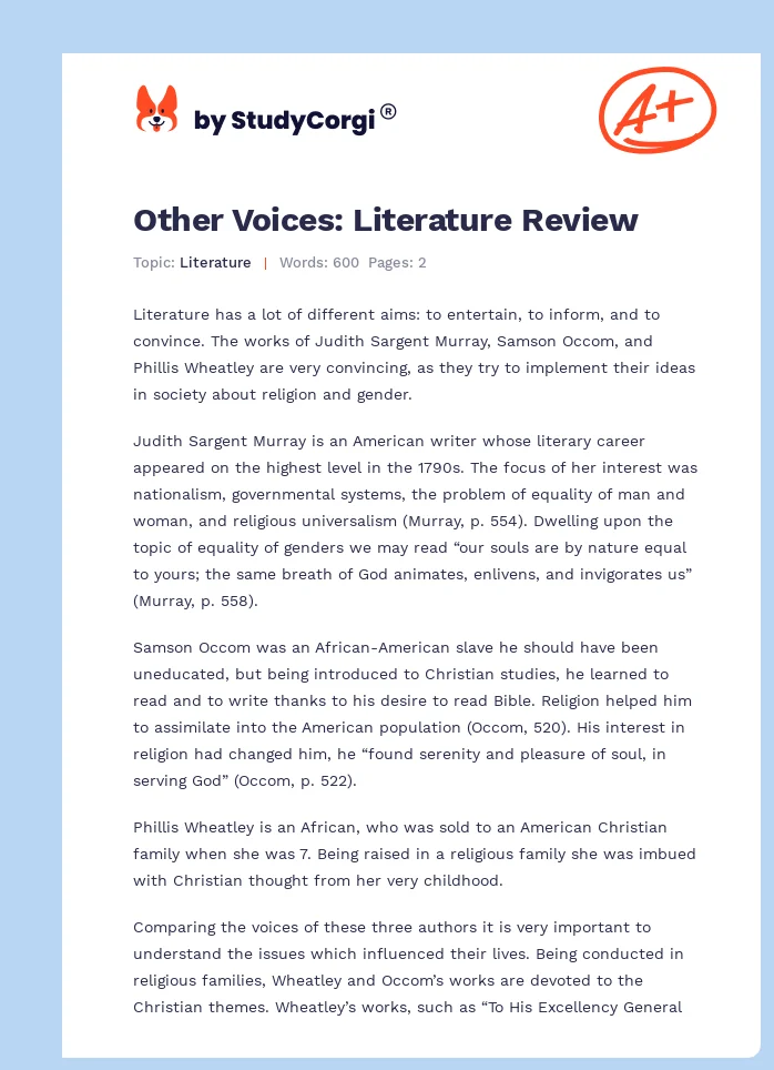 Other Voices: Literature Review. Page 1