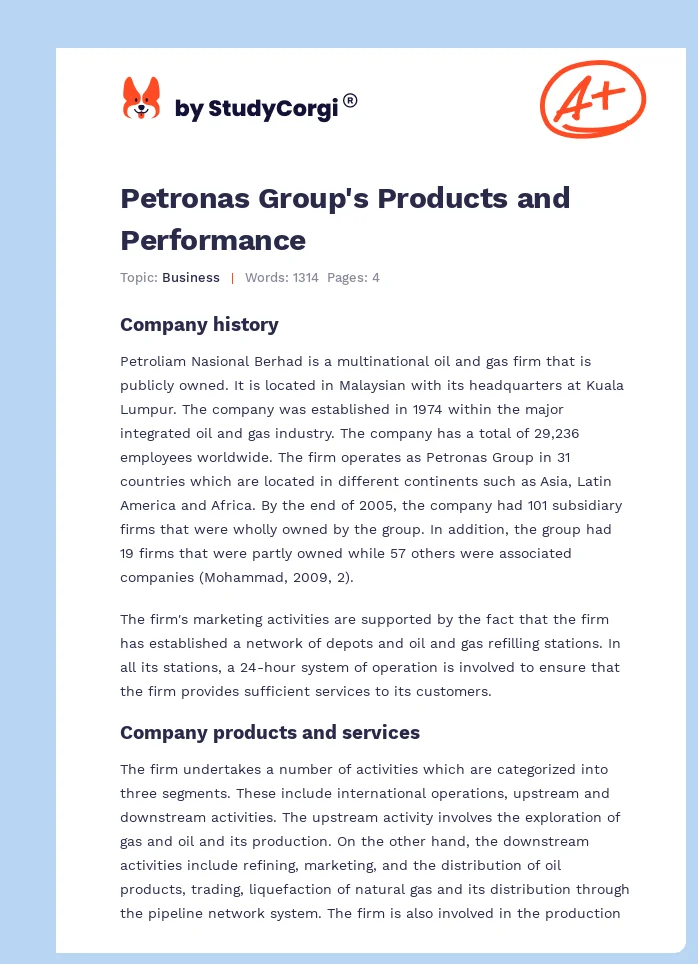 Petronas Group's Products and Performance. Page 1