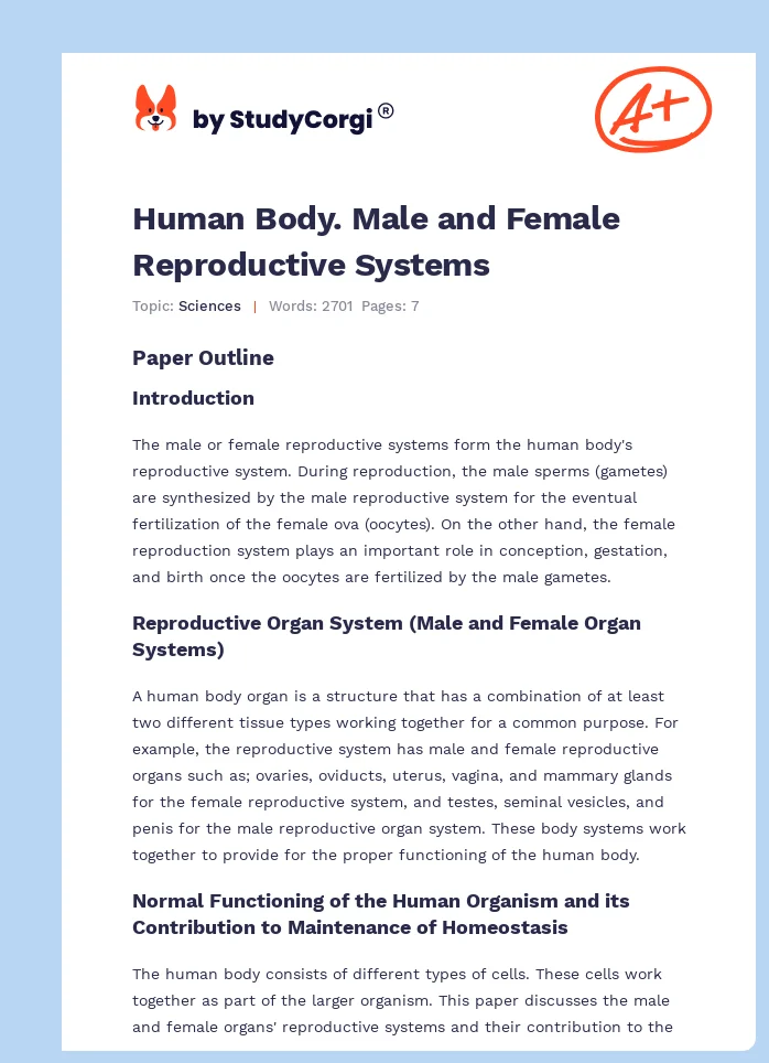 Human Body. Male and Female Reproductive Systems. Page 1