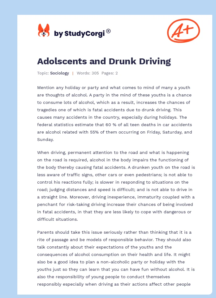 Adolscents and Drunk Driving. Page 1