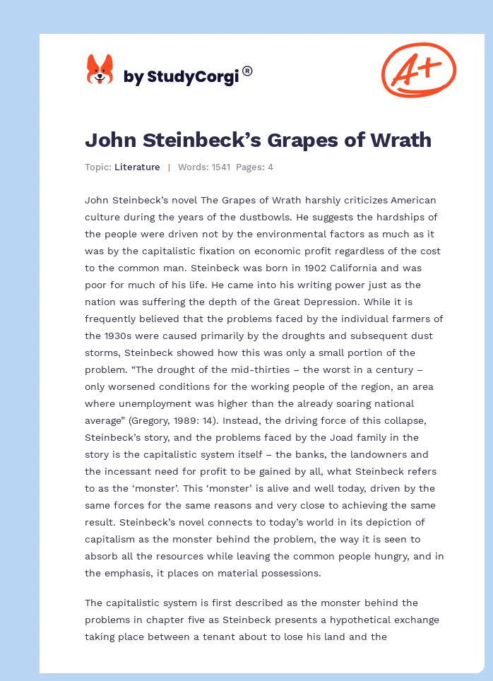 John Steinbeck’s Grapes of Wrath. Page 1