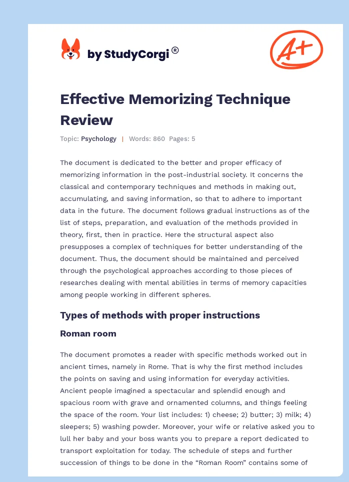 Effective Memorizing Technique Review. Page 1