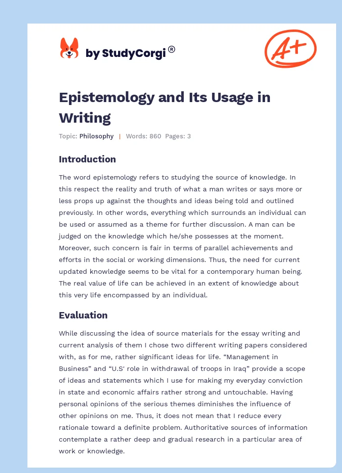 Epistemology and Its Usage in Writing. Page 1